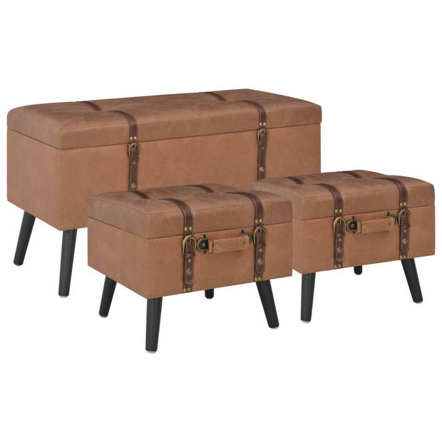 The Living Store Krukkenset - bruin - 85 x 38 x 47 cm - 40 x 33 x 33 cm - PVC - opbergruimte