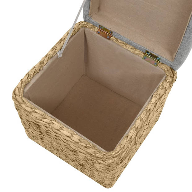 The Living Store Poefenset Zeegras - 43x43x44 cm en 34x34x34 cm - Grijs kussen - 100% Polyester