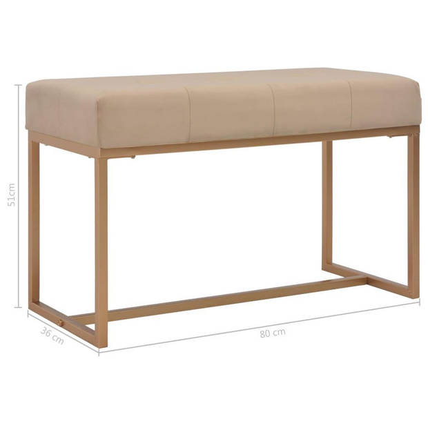 The Living Store Fluwelen Bankje - Halbankje - 80x36x45 cm - Beige