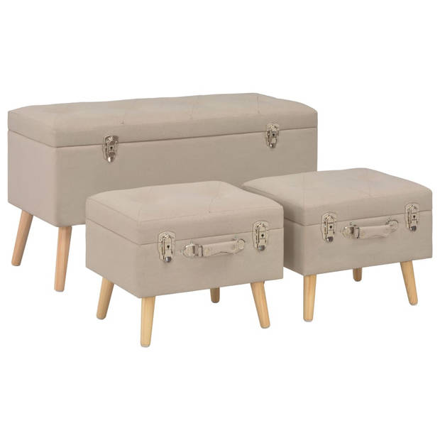 The Living Store Krukkenset - Hockers - 85 x 38 x 47 cm - Polyester - Beige