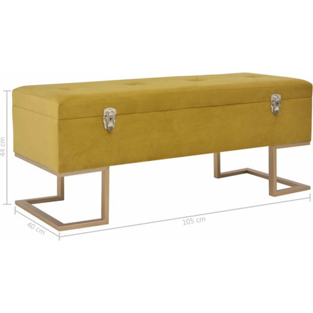 The Living Store Fluweel Bank - Mosterd - 105 x 40 x 44 cm - Met Intern Opbergvak