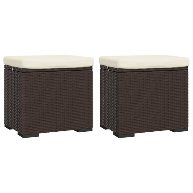 The Living Store Hocker Bruin PE Rattan - 40x30x40 cm - Met kussens