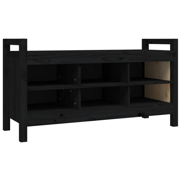 The Living Store Halbank Grenenhout - Zwart - 110 x 40 x 60 cm - Opbergbank met 6 vakken