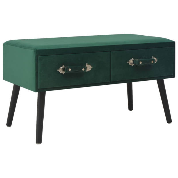 The Living Store Opbergbank Groen Fluweel - 80x40x46cm - 2 lades