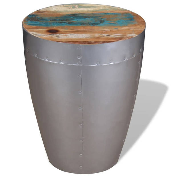 The Living Store Antieke Houten Kruk - 36x44 cm - Gerecycled Hout - Aluminium Basis - Bruin