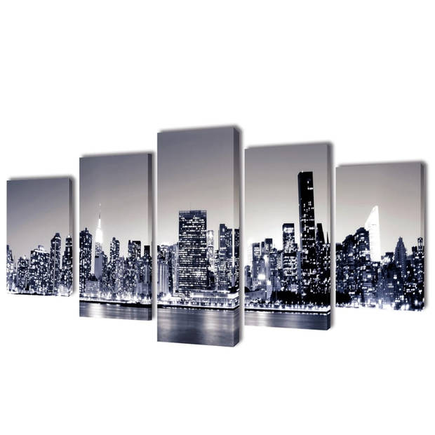 The Living Store 5-panelen canvas muurdruk set - 200 x 100 cm - New York skyline - Houtkader - Waterdicht