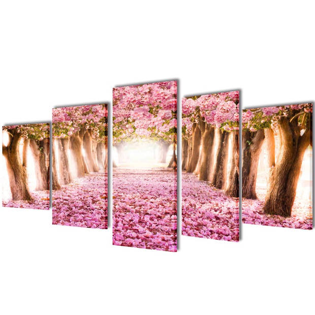 The Living Store 5-panelen canvas muurdruk set - 200 x 100 cm - Kersenbloesem print