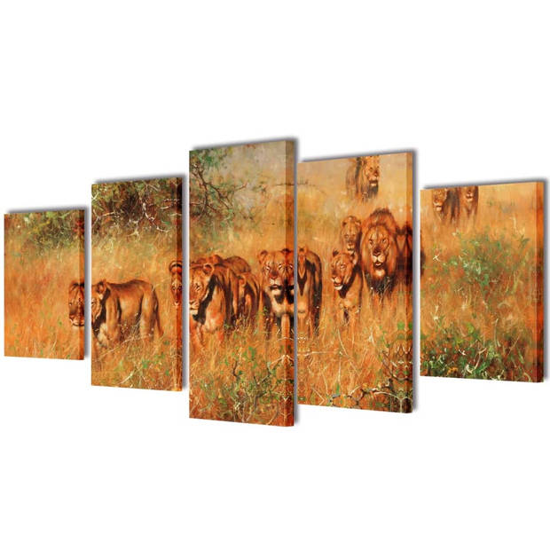 The Living Store 5-panelen canvas muurdruk set - 100 x 50 cm - Leeuwenprint