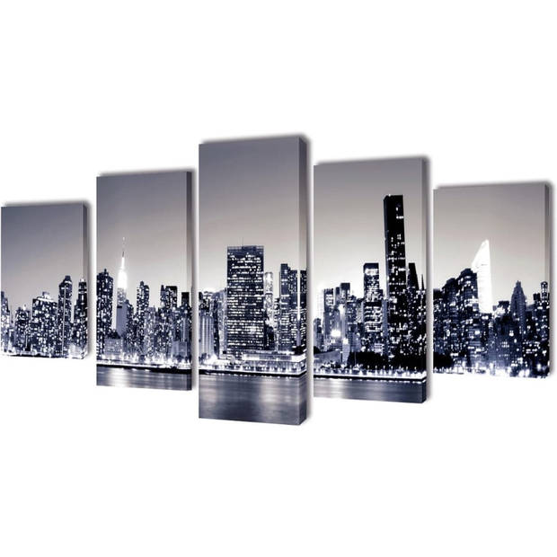 The Living Store 5-panelen canvas muurdruk set - 200 x 100 cm - New York skyline - Houtkader - Waterdicht