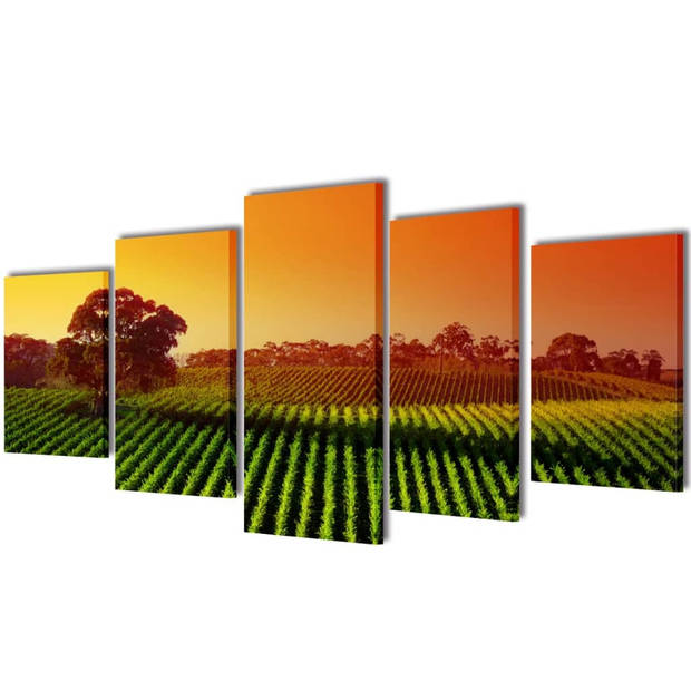 The Living Store 5-panelen canvas muurdruk set - 100 x 50 cm - Velden/akkers - Waterdicht