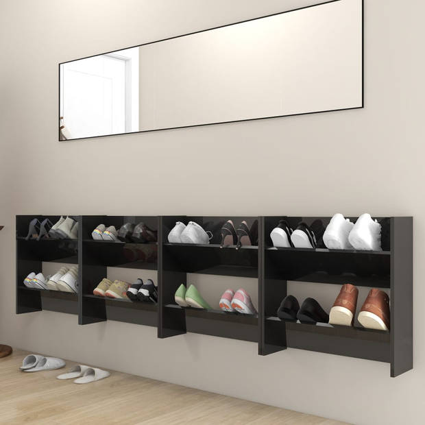 The Living Store Schoenenkast - 60 x 18 x 60 cm - 2 schuine schappen - Hoogglans zwart