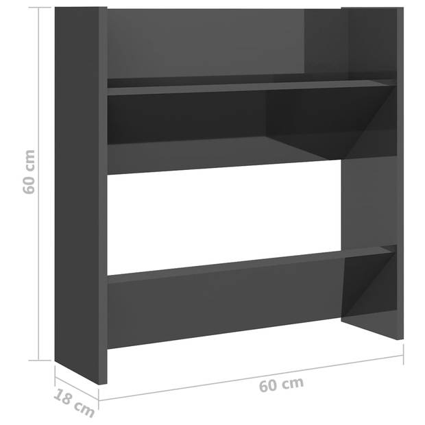 vidaXL Wandschoenenkast 60x18x60 cm bewerkt hout hoogglans grijs