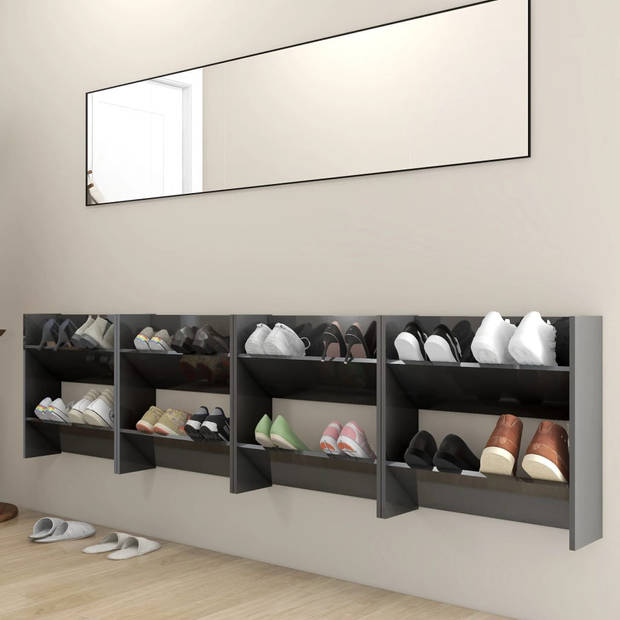 The Living Store Wand schoenenkast - hoogglans grijs - 60 x 18 x 60 cm - 2 schappen
