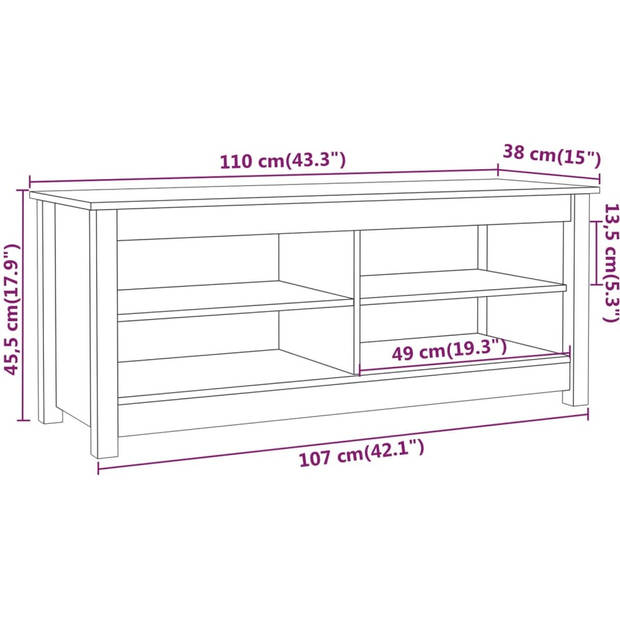 The Living Store Schoenenbank Massief Grenenhout - 110 x 38 x 45.5 cm - Wit