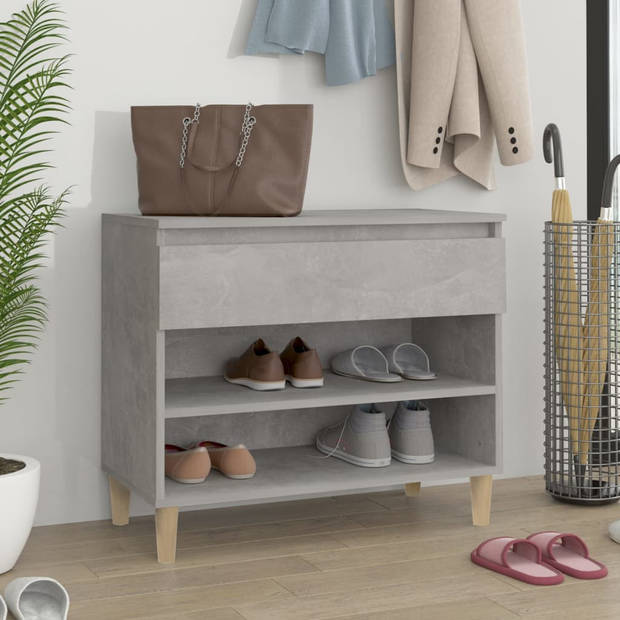 The Living Store Schoenenkast Betongrijs - 70x36x60 cm - Hoge Kwaliteit Hout - 2 Vakken