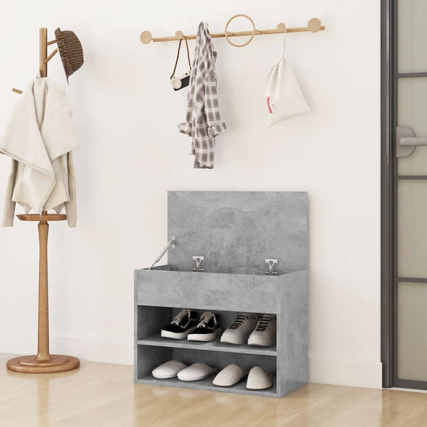 The Living Store Schoenenkast Concrete - 60 x 30 x 45 cm - Trendy opbergbank - Spaanplaat - Montage vereist