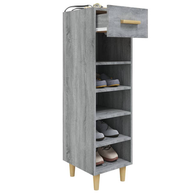 The Living Store Schoenenkast - Grijs Sonoma Eiken - 30 x 35 x 105 cm - Voldoende Opbergruimte