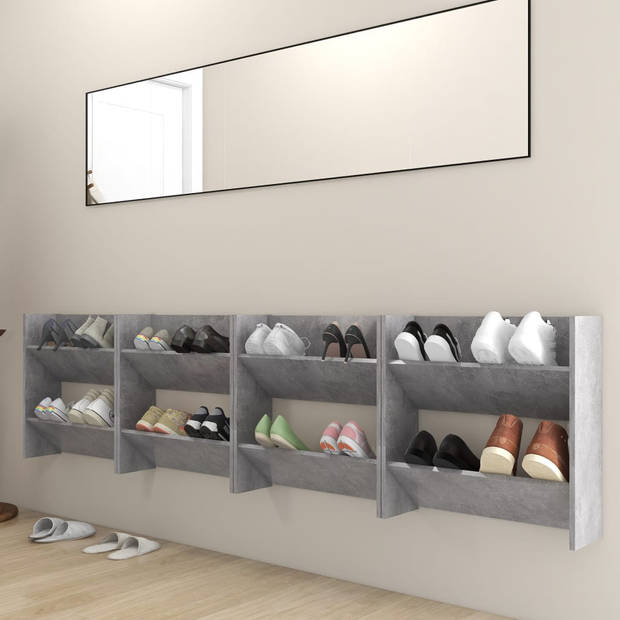 The Living Store Schoenenkast Muurbevestiging - Betongrijs - 60 x 18 x 60 cm - 2 schappen