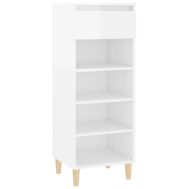 The Living Store Schoenenkast - Compact - Hout - 40 x 36 x 105 cm - Hoogglans wit