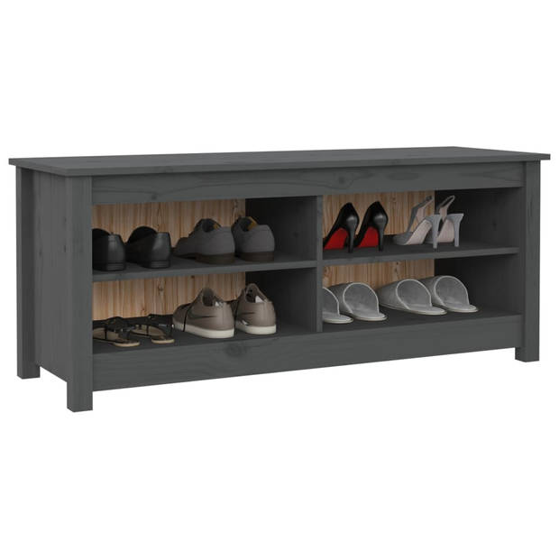 The Living Store Schoenenkast - Massief grenenhout - 110 x 38 x 45.5 cm - Grijs