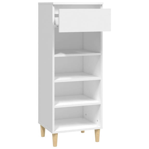 The Living Store Schoenenrek - Compact - Wit - 40 x 36 x 105 cm - Bewerkt hout en eucalyptushout