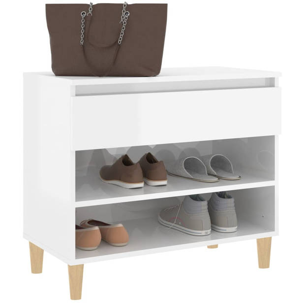 The Living Store Schoenenkast - Hoogglans wit - 70 x 36 x 60 cm - Stevig materiaal