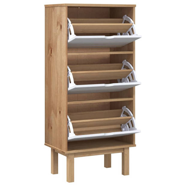 The Living Store OTTA Schoenenkast - 55 x 35 x 120 cm - Massief grenenhout - Bruin en wit