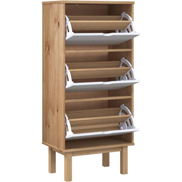 The Living Store OTTA Schoenenkast - 55 x 35 x 120 cm - Massief grenenhout - Bruin en wit