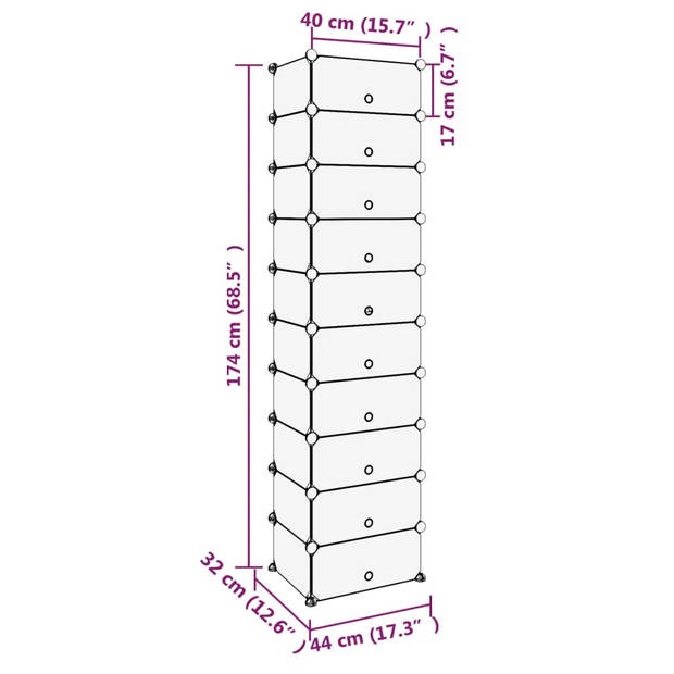 vidaXL Schoenenrek 44x32x174 cm polypropeen transparant