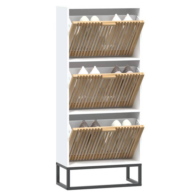 The Living Store Schoenenkast - Elegant - Bewerkt hout - 52 x 25 x 120 cm