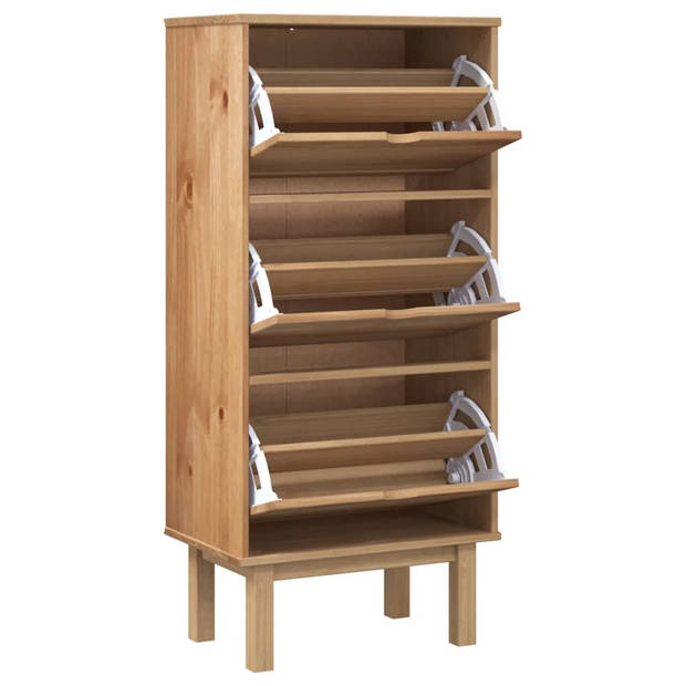 The Living Store OTTA Schoenenkast - 55 x 35 x 120 cm - Massief grenenhout - 3 kieplades