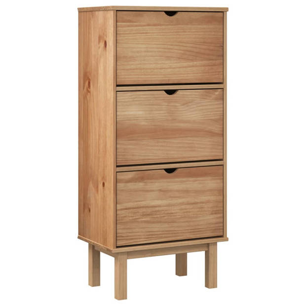 The Living Store OTTA Schoenenkast - 55 x 35 x 120 cm - Massief grenenhout - 3 kieplades