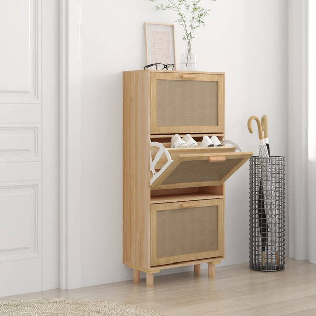 The Living Store Schoenenkast - Scandinavisch Ontwerp - 3 Lades - Natuurlijk Rattan - Bruin - 52 x 25 x 115 cm