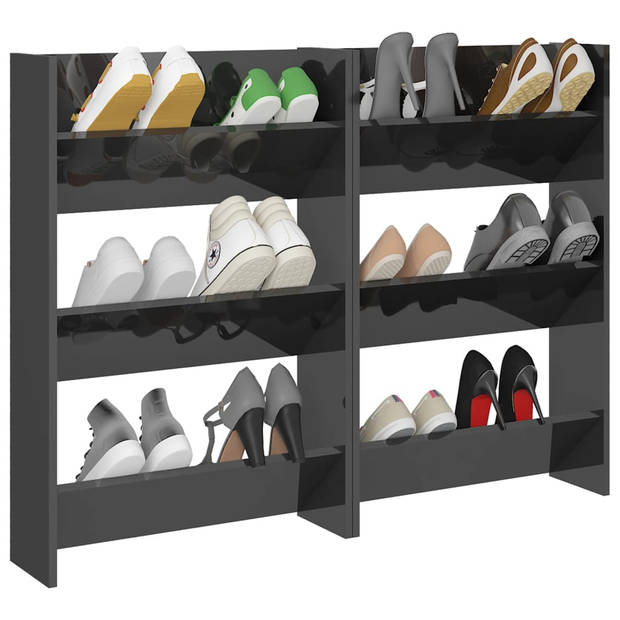 The Living Store Schoenenkast - Moderne schoenenkastset - 60 x 18 x 90 cm - Hoogglans grijs