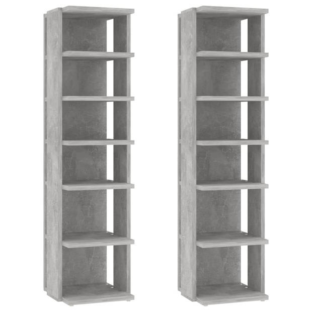 The Living Store Schoenenkast Betongrijs 27.5x27x102 cm (LxBxH) - Bewerkt hout - 6 schappen