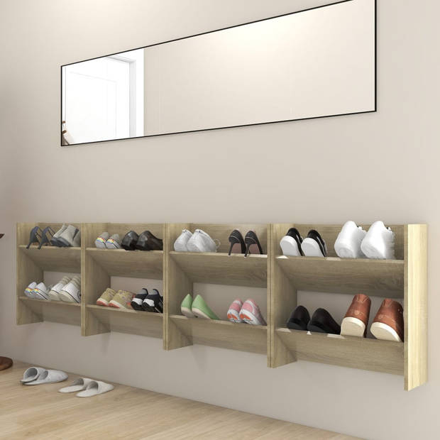 The Living Store Schoenenkast Sonoma Eiken - 60 x 18 x 60 cm - Muurmontage