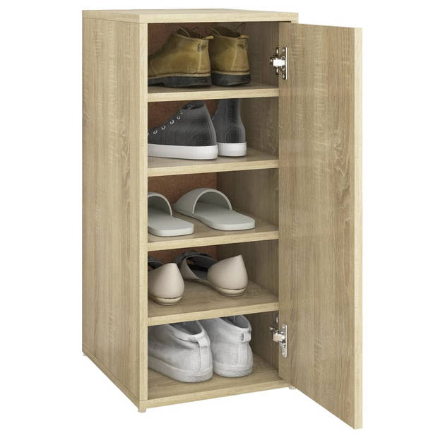 The Living Store Schoenenkast Sonoma Eiken 32x35x70cm - 5 Schappen - Wandmontage