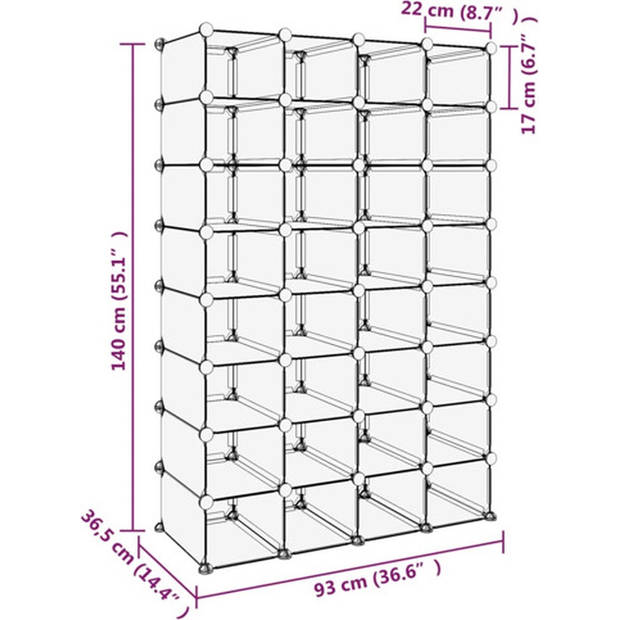 The Living Store Schoenenrek - Transparant - 93 x 36.5 x 140 cm - 10 kg draagvermogen