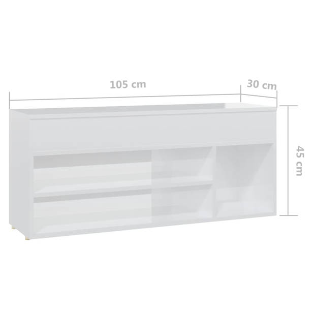 The Living Store Schoenenkast - Opbergbank - 105 x 30 x 45 cm - Hoogglans wit