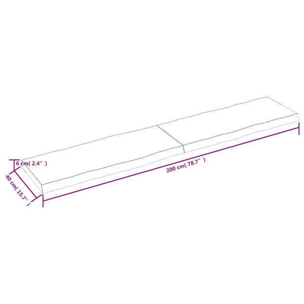 vidaXL Tafelblad natuurlijke rand 200x40x(2-6) cm massief eikenhout