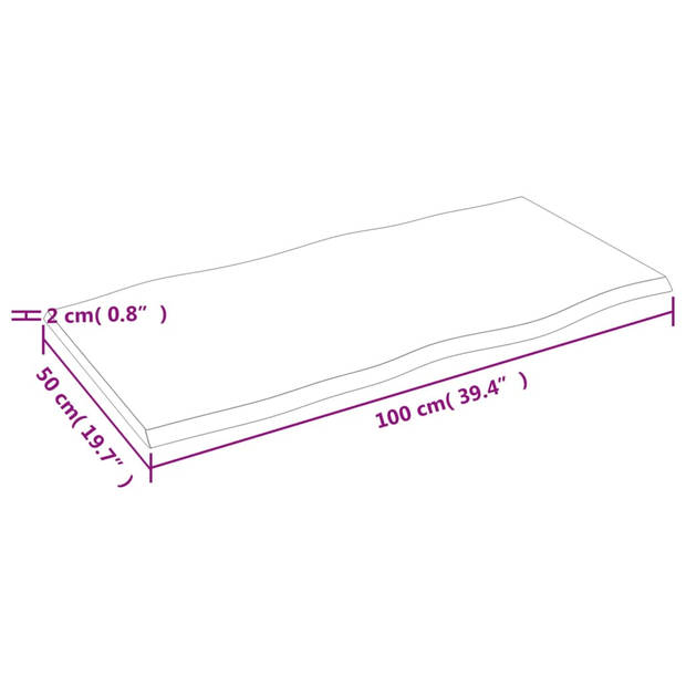 vidaXL Tafelblad natuurlijke rand 100x50x2 cm eikenhout lichtbruin