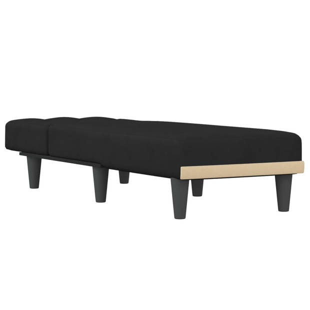 The Living Store Verstelbare Chaise Longue - Zwarte fluwelen bekleding - 55 x 140 x 70 cm - Stabiel multiplex frame