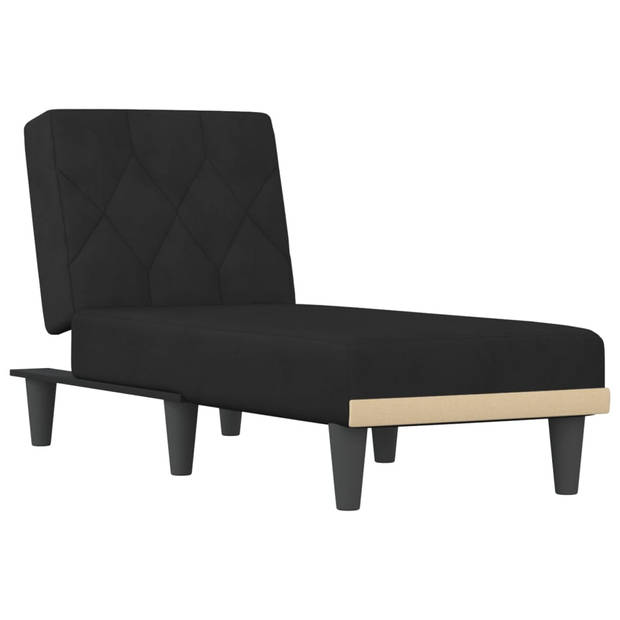 The Living Store Verstelbare Chaise Longue - Zwarte fluwelen bekleding - 55 x 140 x 70 cm - Stabiel multiplex frame