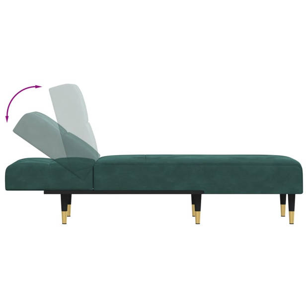 The Living Store Verstelbare Chaise Longue - Fluweel - Donkergroen - 55x140x70 cm