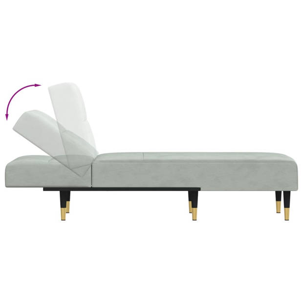 The Living Store Verstelbare Chaise Longue - Fluweel - Lichtgrijs - 55x140x70cm - Multifunctioneel