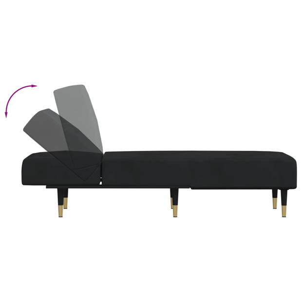 The Living Store Chaise Longue Verstelbaar - Zwart Fluweel - 55x140x70 cm - Multifunctioneel