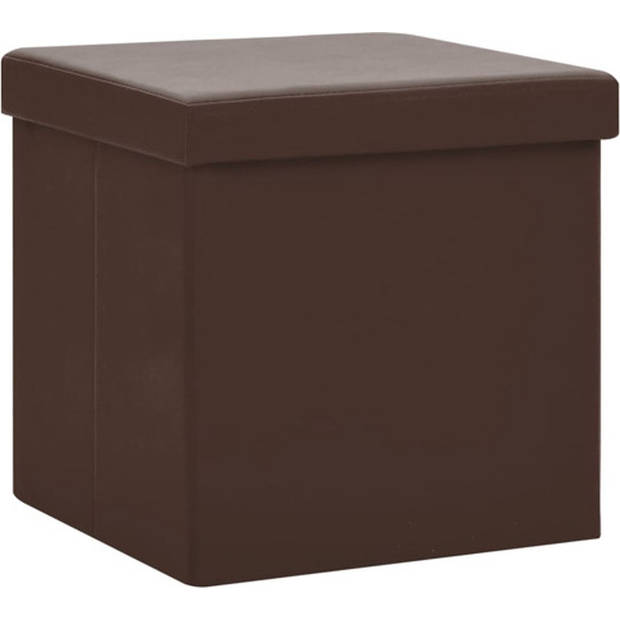 The Living Store Opbergkruk - Bruin PVC en MDF - 38x38x38 cm - Comfortabele zitting