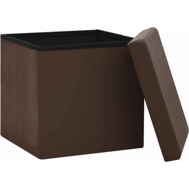 The Living Store Opbergkruk - Bruin PVC en MDF - 38x38x38 cm - Comfortabele zitting