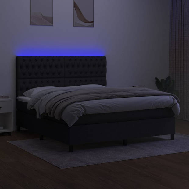 vidaXL Boxspring met matras en LED stof zwart 180x200 cm