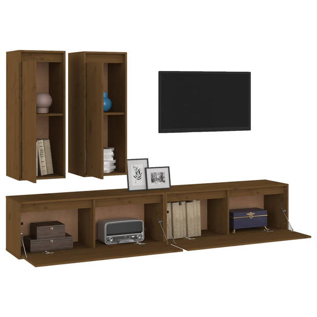 The Living Store Televisiemeubels Classique - 100 x 30 x 35 cm en 30 x 30 x 80 cm - Massief grenenhout